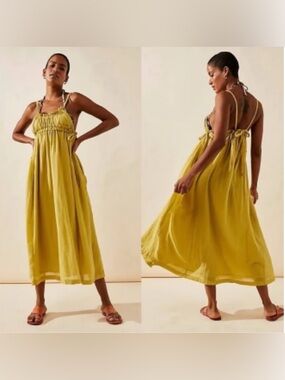 Free People C'est Bon Midi Dress Chartreuse